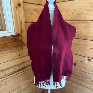 Vintage Lambs Wool Cashmere Burgundy Fringe Scarf Preppy Old Money Quiet Luxury